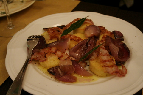 Polenta, red onions and panchetta